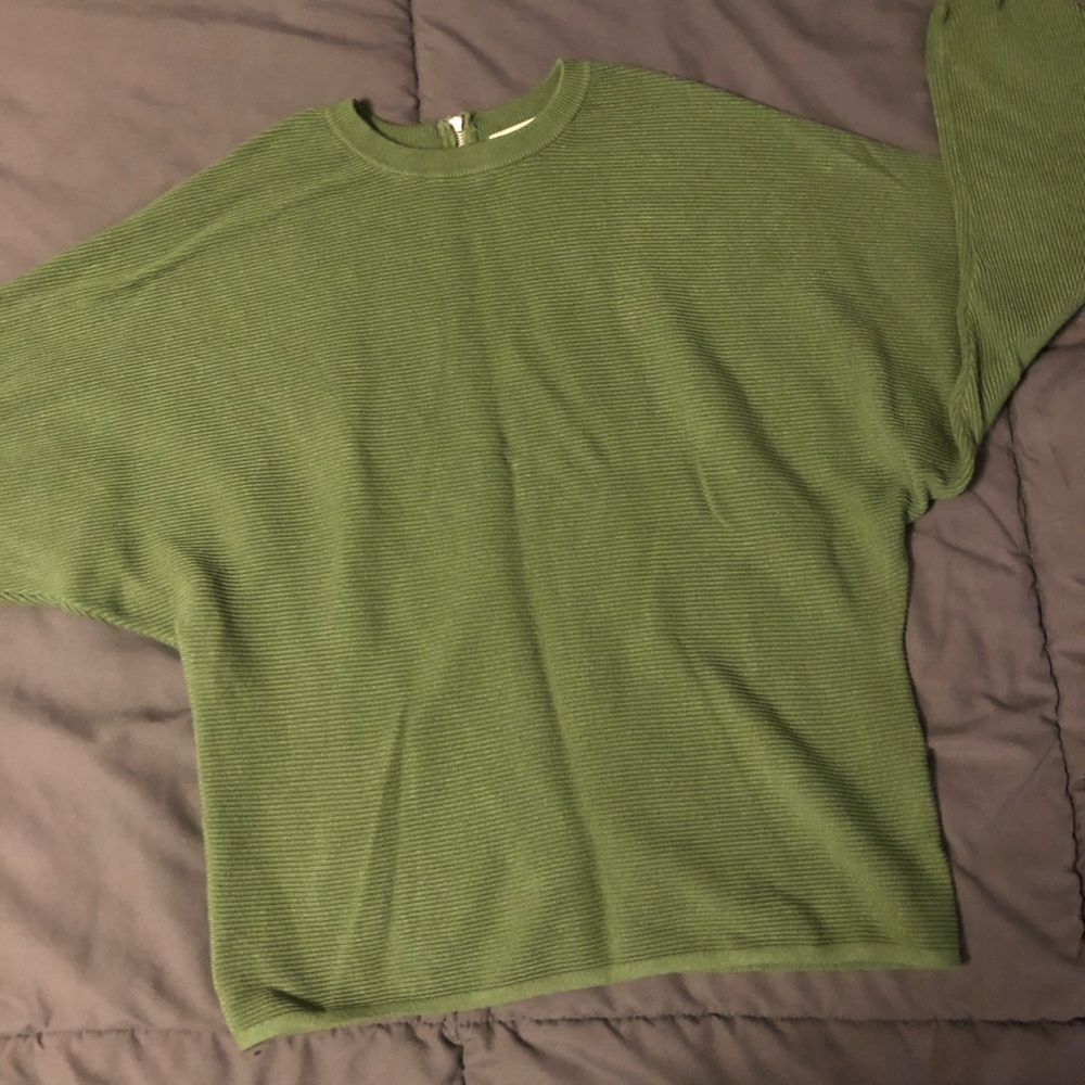 Olive green sweater with zip up back